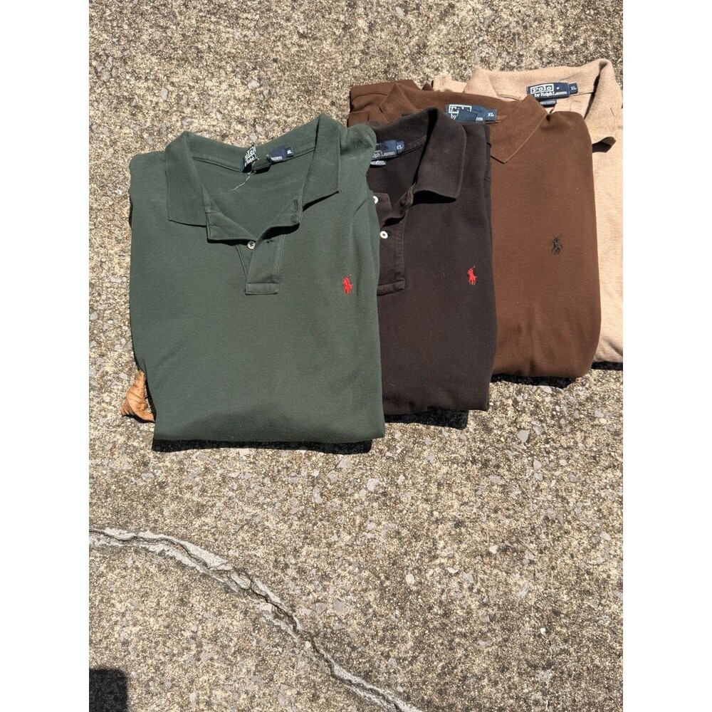 Lot 4 Polo Ralph Lauren Mens XL Polo Shirts Navy Green Brown Black Pique Cotton